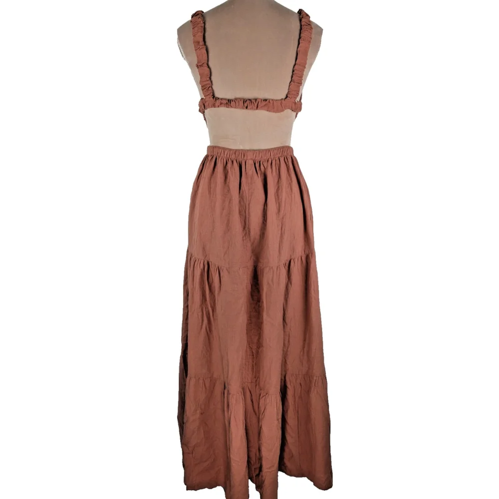 Abercrombie & Fitch Scrunchie Tiered Cutout Waist Maxi Dress Small Rust Orange